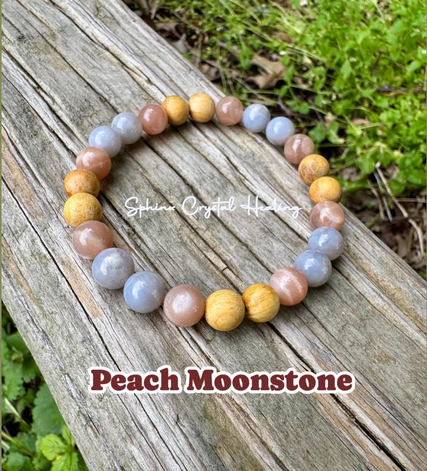 RARE Blue Rose Quartz - Emotional Healing & Stress Support " Goddess of Serenity " Moonstone - Palo Santo - AAA Crystal Gemstone Bracelet