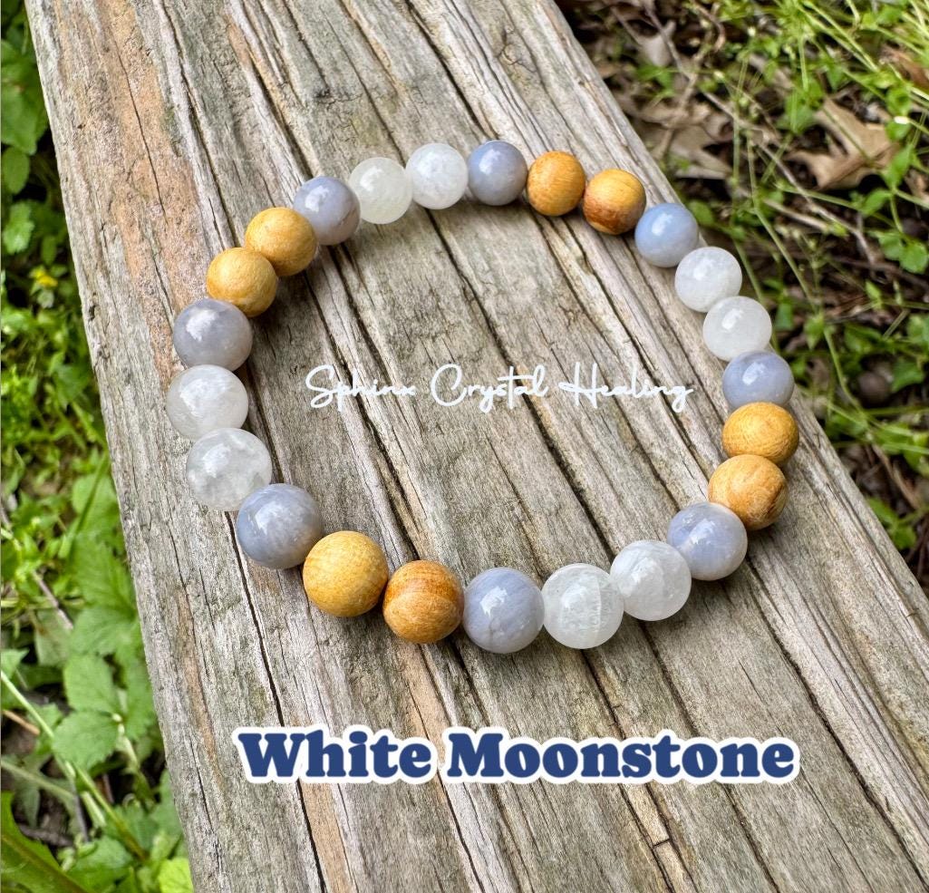 RARE Blue Rose Quartz - Emotional Healing & Stress Support " Goddess of Serenity " Moonstone - Palo Santo - AAA Crystal Gemstone Bracelet