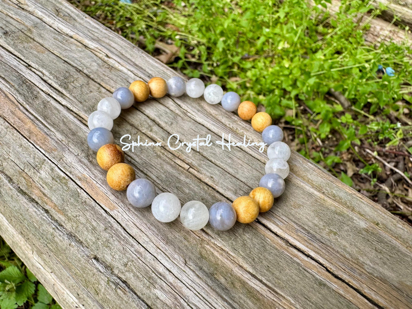 RARE Blue Rose Quartz - Emotional Healing & Stress Support " Goddess of Serenity " Moonstone - Palo Santo - AAA Crystal Gemstone Bracelet