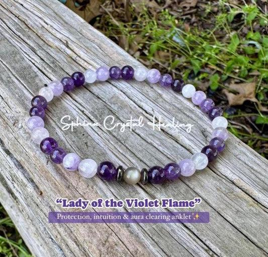 Divine Healer Anklet - RARE Black Moonstone - AAA Grade Amethyst " Lady of the Violet Flame " High Vibrational - Real Crystal Healing Stones