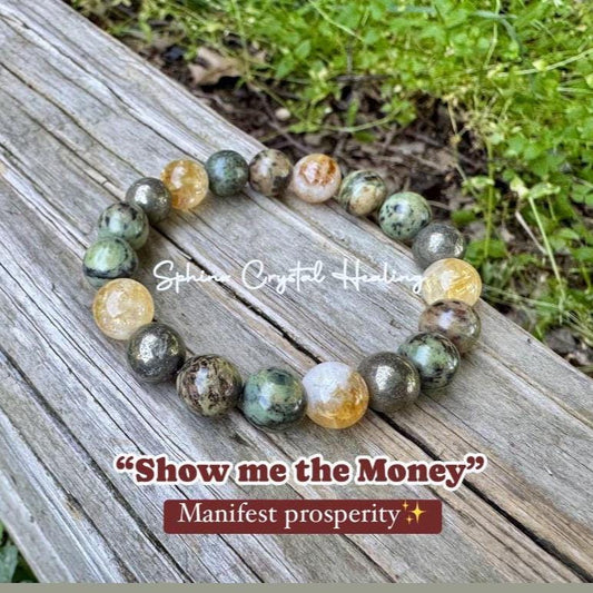 10MM Manifest Prosperity & Abundance " Show Me The Money " Success Business Mindset -  Wealth and Fortune - AAA Crystal Gemstone Bracelet