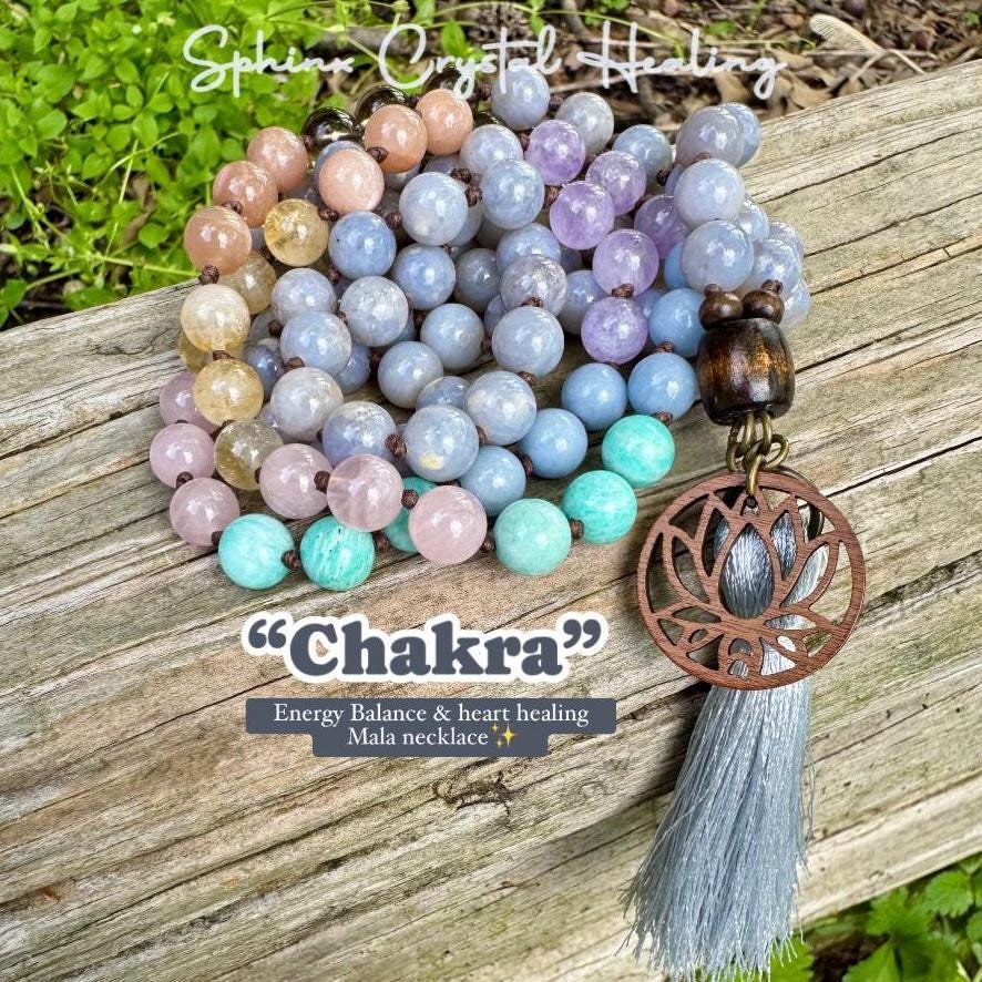 RARE AAA Blue Rose Quartz Mala - Self love & Emotional Healing - PASTEL Chakra Stones - Stress Anxiety Grief Support - 108 Crystal mala