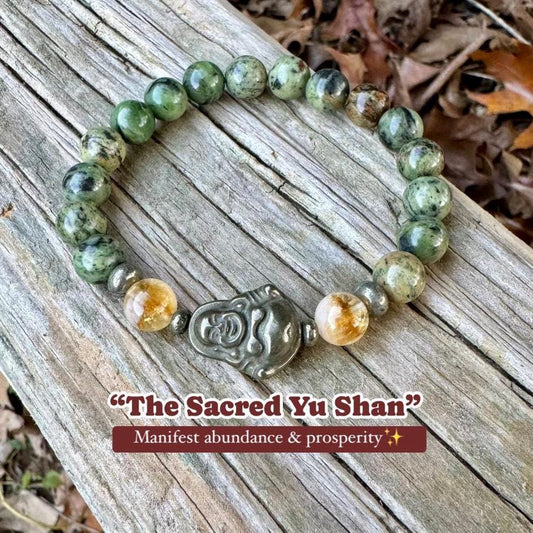 Manifest Prosperity - Wealth - Fortune Empowerment " The Sacred Yu Shan " Attract Good Luck - Buddha - Jade Citrine Crystal - Money Bracelet