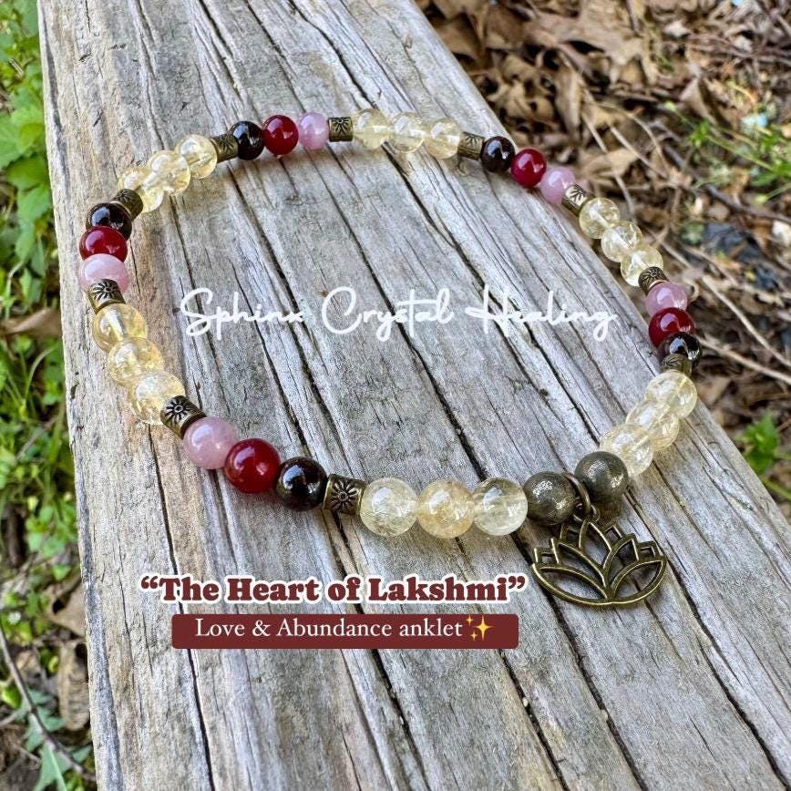 Prosperity Anklet - Manifest Wealth Abundance " The Heart of Lakshmi " Hindu Goddess - Deity - Real Gemstone Crystal Healing Ankle Bracelet