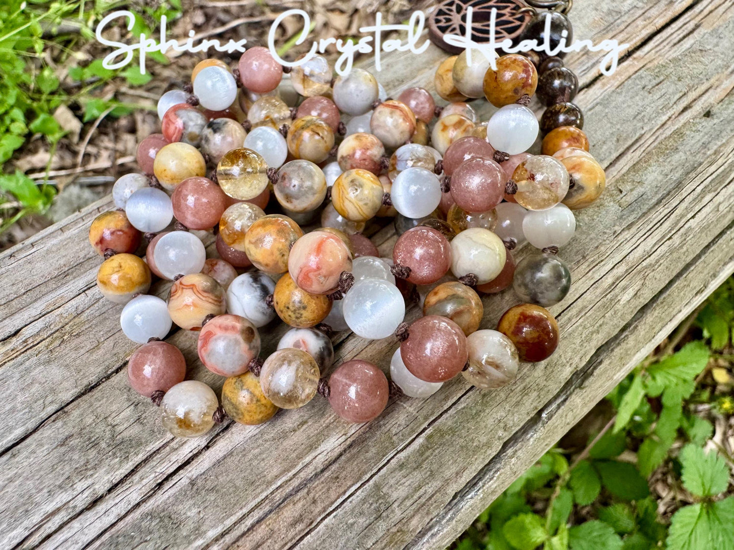 Positivity & Joy Mala Necklace " Flower Child " Happiness and Abundance - Positive vibes - Aura Protection - Real Crystal Healing Gemstones