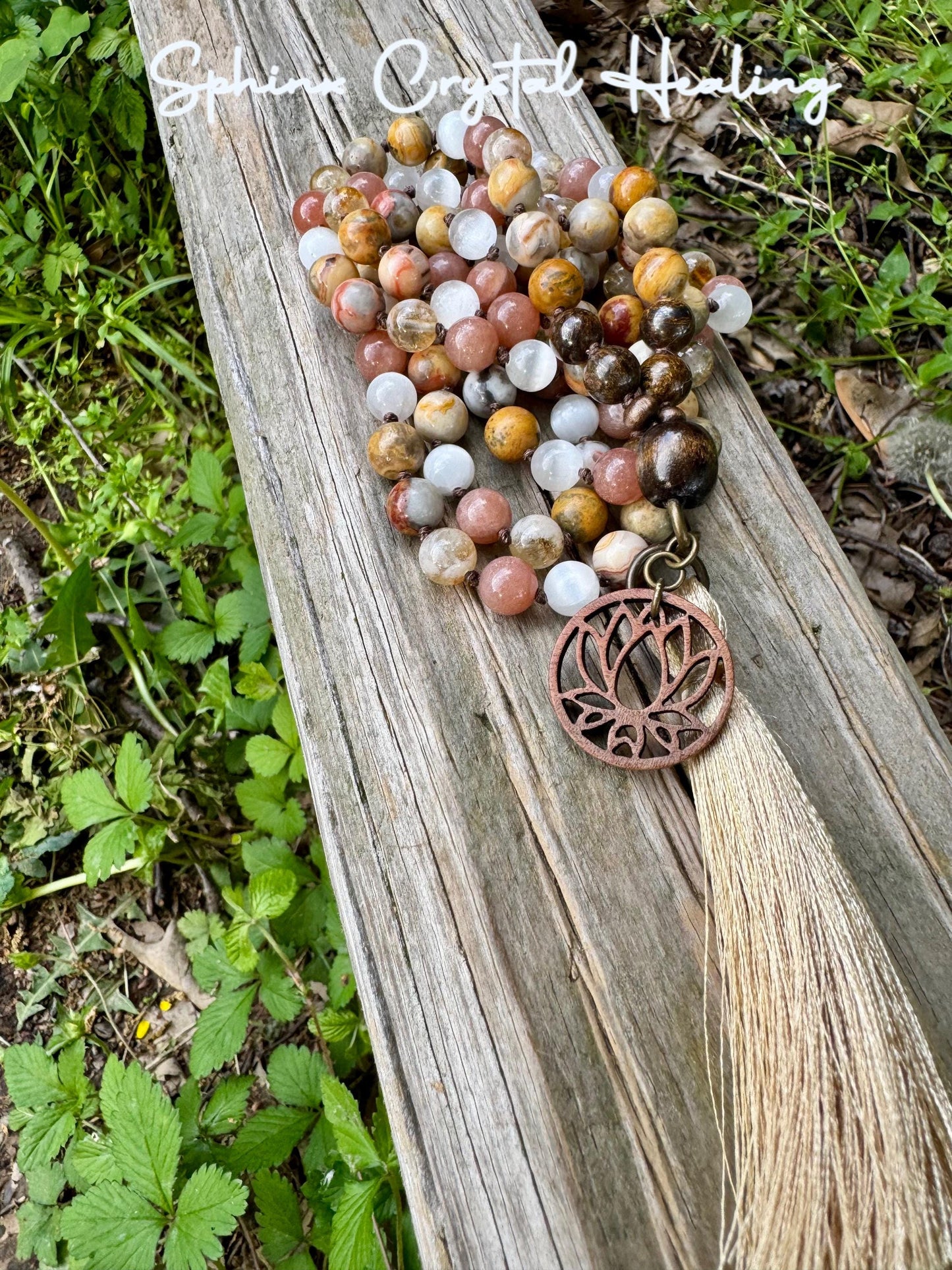 Positivity & Joy Mala Necklace " Flower Child " Happiness and Abundance - Positive vibes - Aura Protection - Real Crystal Healing Gemstones