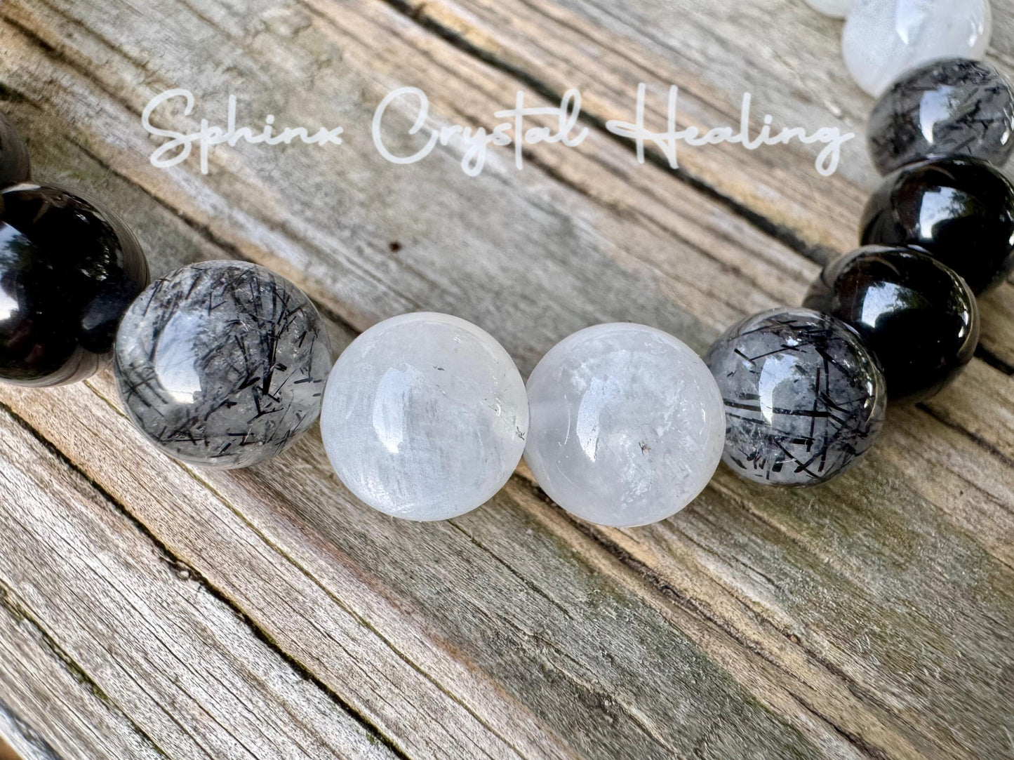 Spiritual Growth - Divine Feminine " Goddess Of The Moon " Empath - Lightworker - AAA Black Rutile - Tourmaline - Moonstone Crystal Bracelet