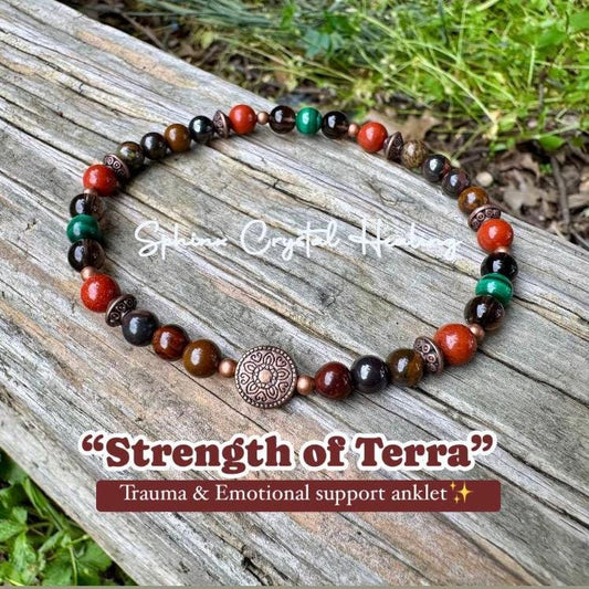 PTSD Trauma Recovery - Emotional Abuse Healing " The Strength Of Terra " Sadness - Depression - High Quality REAL Crystal Gemstone Anklet
