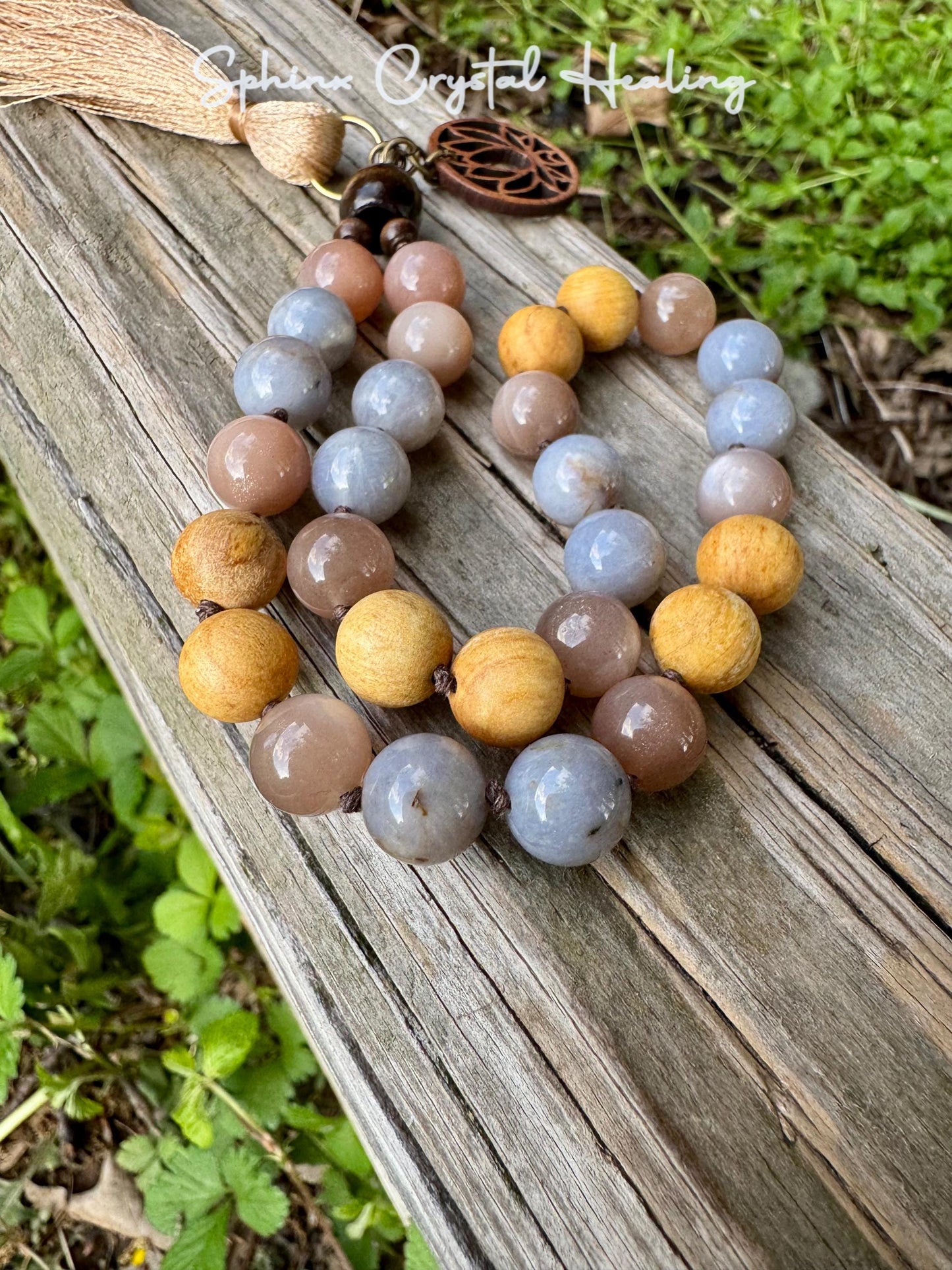 Emotional Healing & Stress Support Car Charm " Goddess of Serenity " AAA RARE Blue Rose Quartz - Moonstone - Palo Santo - Crystal Gemstones