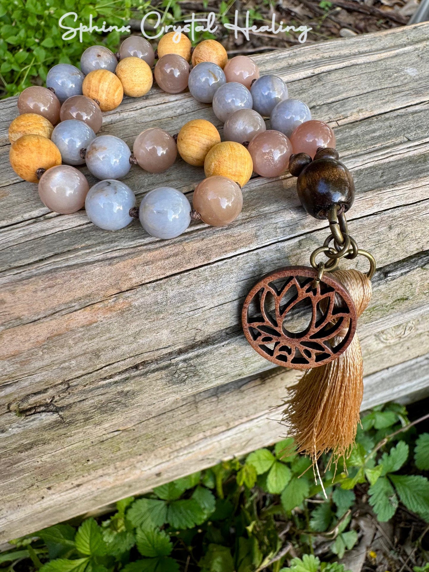 Emotional Healing & Stress Support Car Charm " Goddess of Serenity " AAA RARE Blue Rose Quartz - Moonstone - Palo Santo - Crystal Gemstones