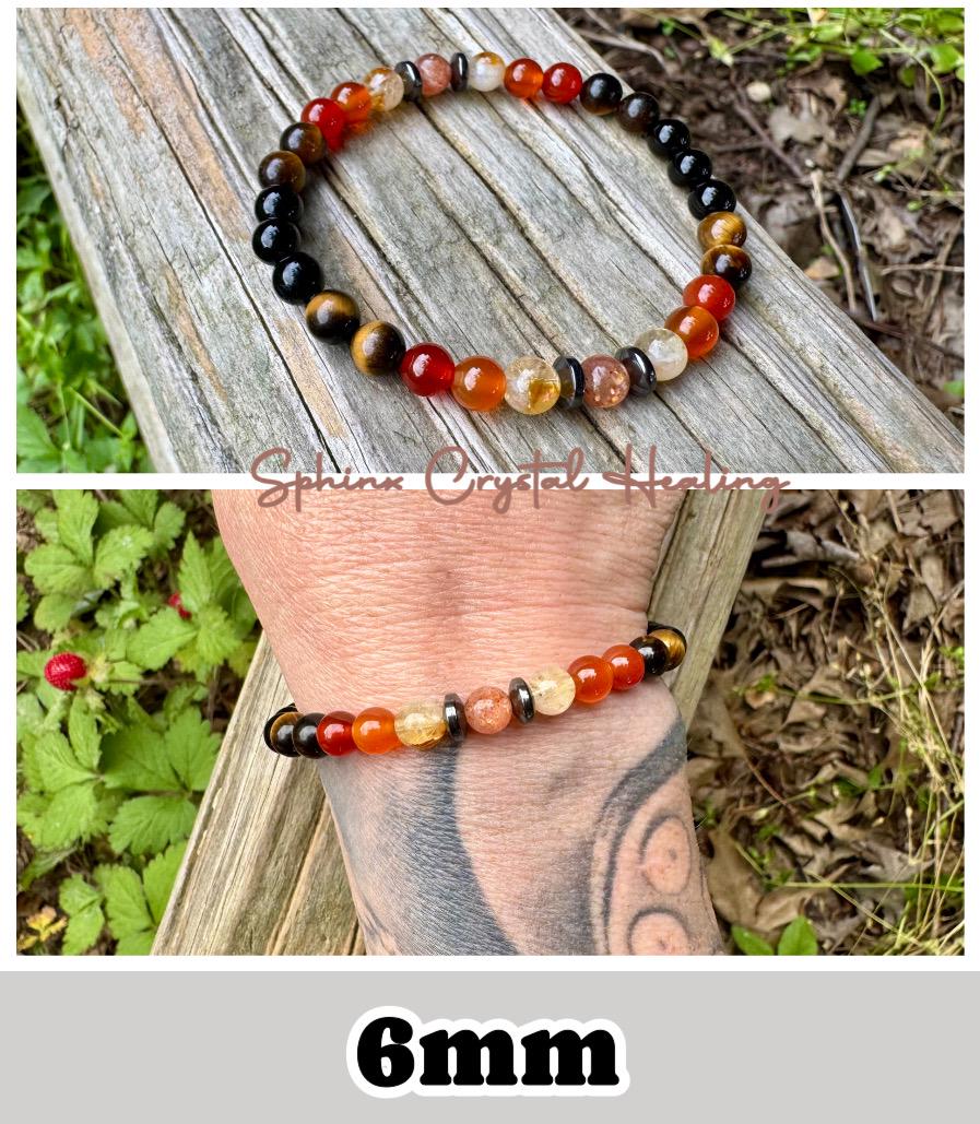 Leo Fire Energy - RARE Sunstone "The Fearless Leo" July August Birthday - Zodiac Birthstones - Carnelian - Onyx - Citrine Crystal Bracelet