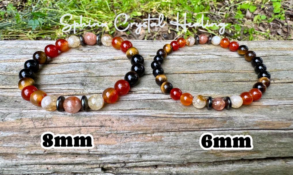 Leo Fire Energy - RARE Sunstone "The Fearless Leo" July August Birthday - Zodiac Birthstones - Carnelian - Onyx - Citrine Crystal Bracelet