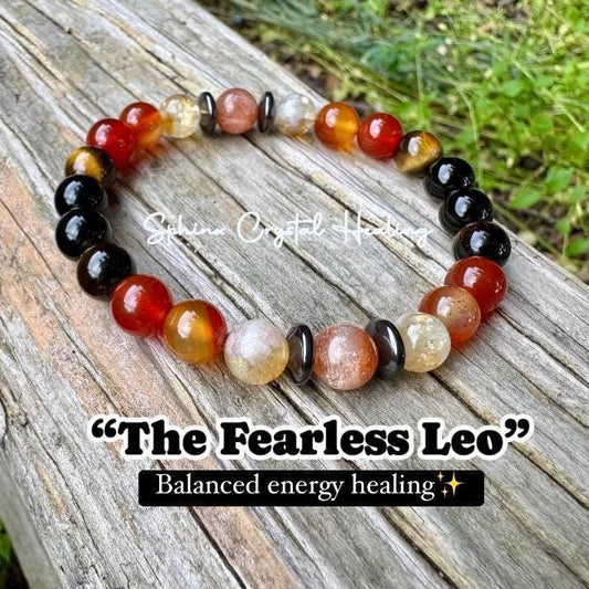 Leo Fire Energy - RARE Sunstone "The Fearless Leo" July August Birthday - Zodiac Birthstones - Carnelian - Onyx - Citrine Crystal Bracelet
