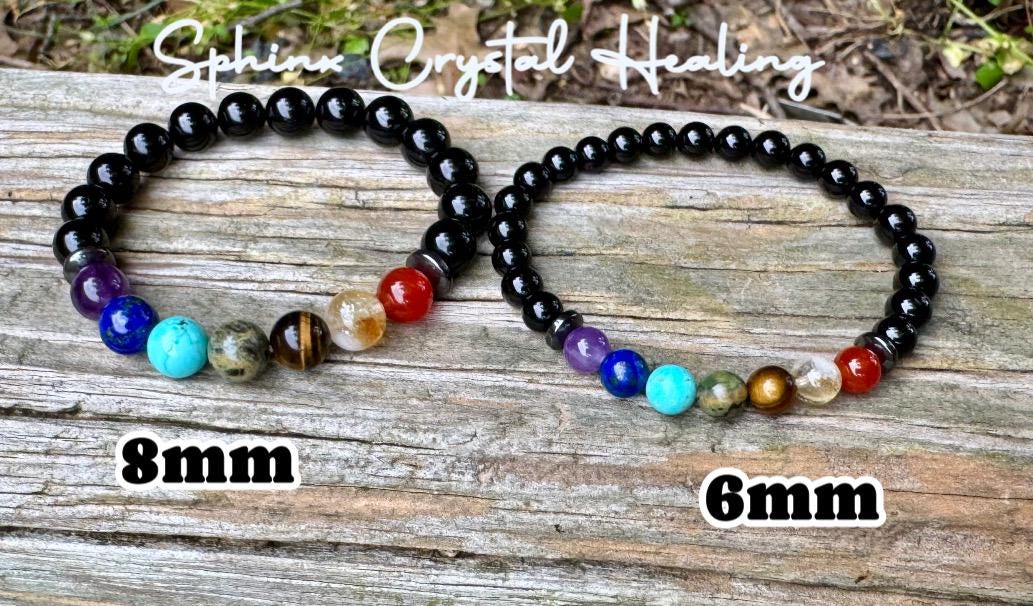 Protect and Cleanse The Auric Field - Balance Chakra Energy  - Black Tourmaline & Hematite - Quality Crystal Healing and Gemstone Bracelet