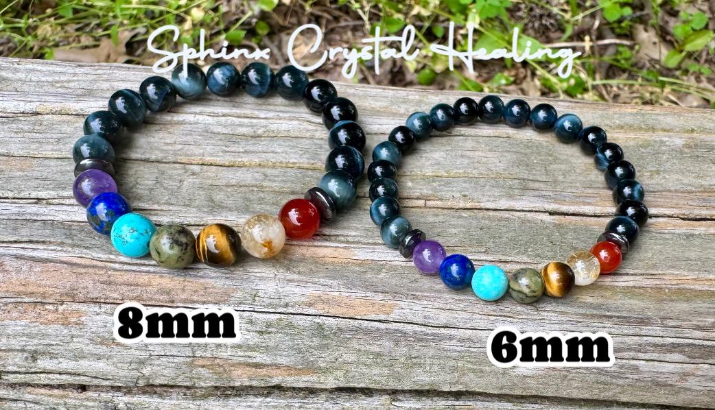 Protection - Intuition - Strength & Confidence - Chakra Balance - Mental Stability AAA Hawks Eye Gemstones - Blue Tigers Eye Stone Bracelet