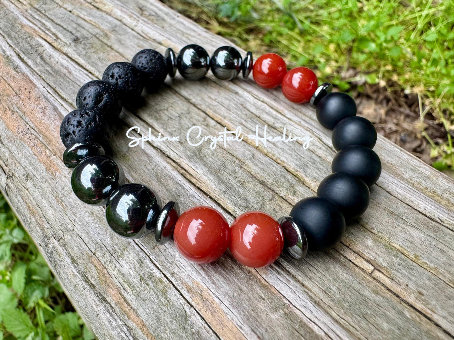 10mm Mental Strength & Courage " The Forge " High Quality Gemstones - Black Onyx / Carnelian - Crystal Healing Confidence Bracelet