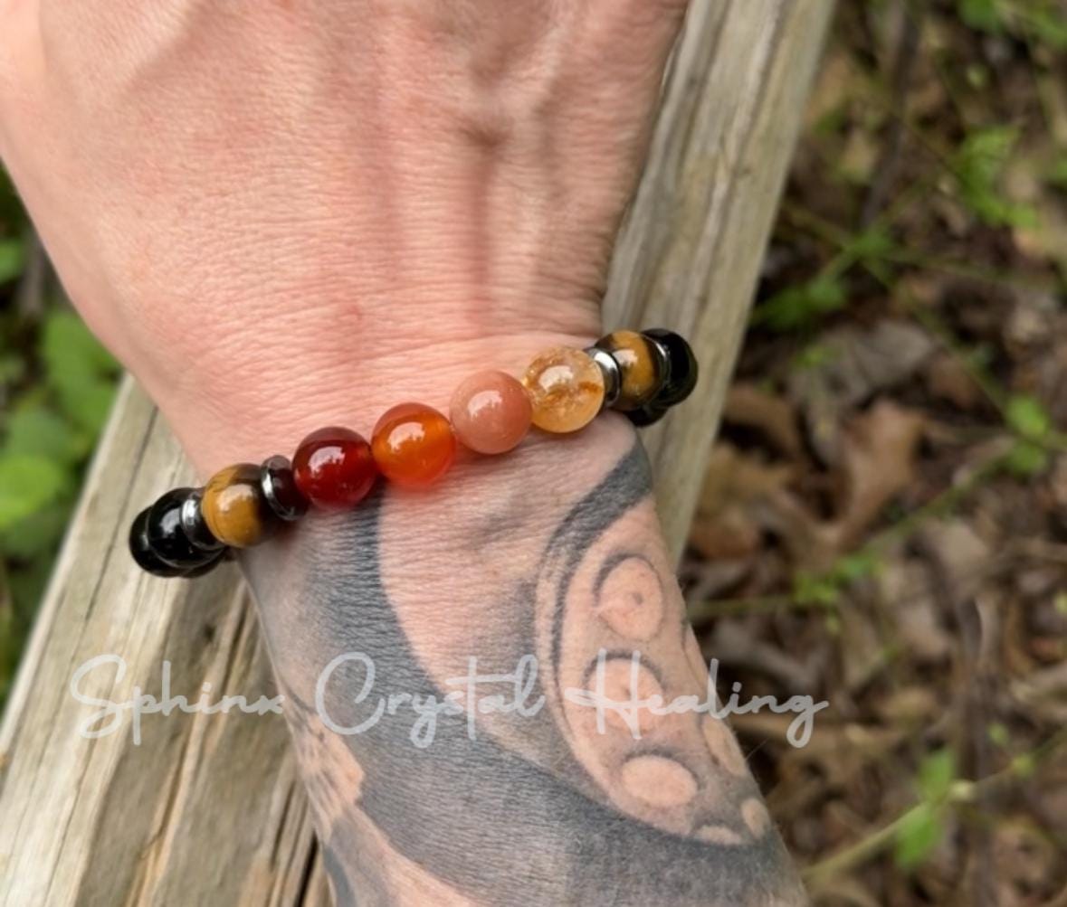 10MM Leo Energy - Zodiac Horoscope - " The Fearless Leo " July August Birthday - Crystal Healing Quality Gemstone Astrology Bracelet
