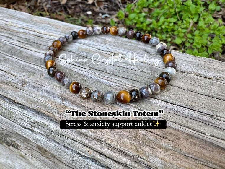 Anxiety & Stress Support Anklet - Protection - Grounding " The Stone Skin Totem " Positivity - Jasper - Phlogopite - AAA Crystal Gemstones