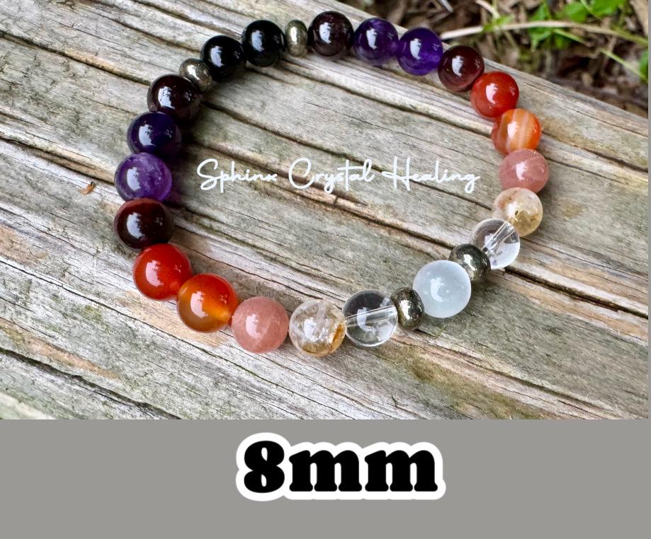 Summer Solstice " Midsummer Flames " AAA Sunstone - Citrine - Carnelian - Pyrite - Garnet - Red Tigers Eye - Crystal Gemstone Bracelet