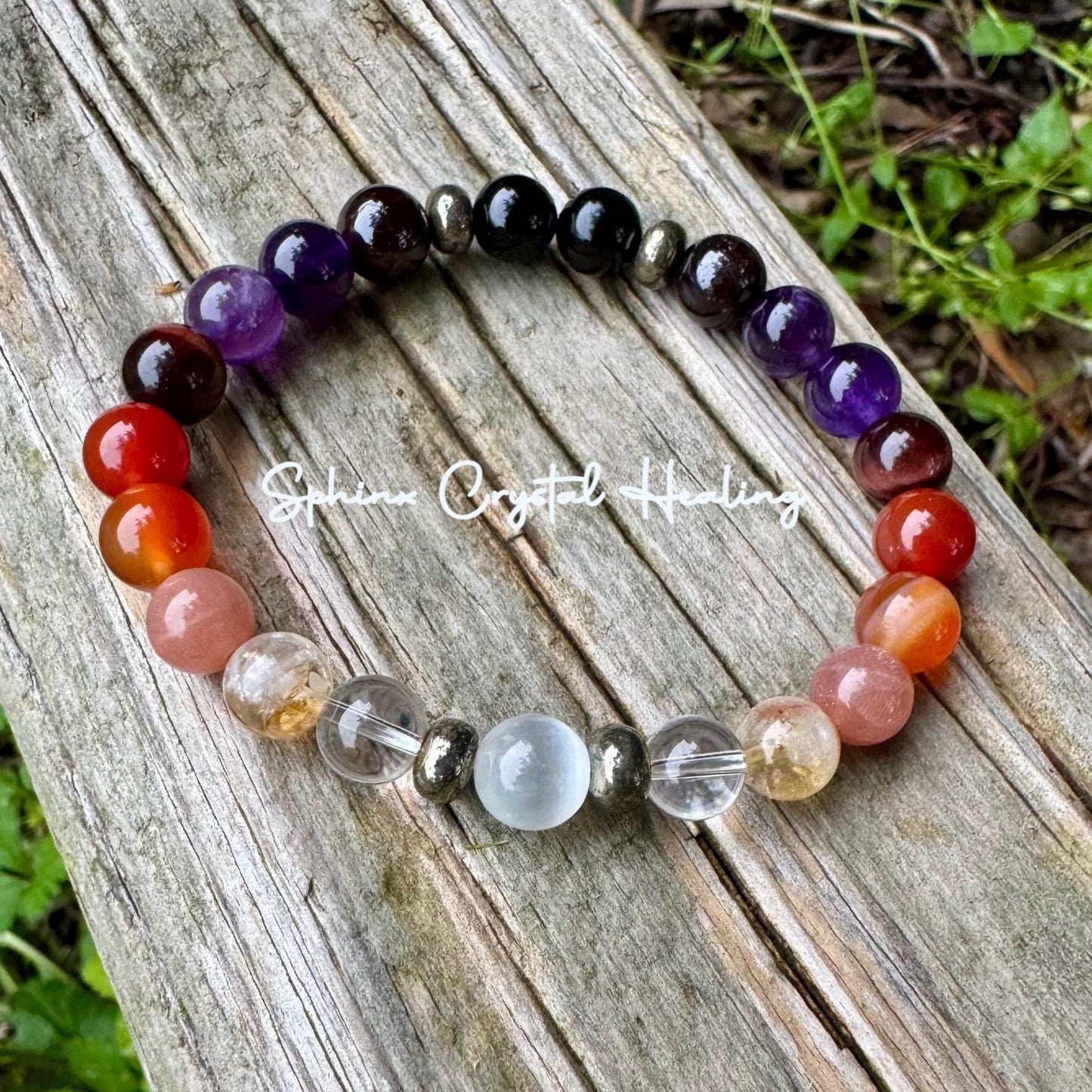 Summer Solstice " Midsummer Flames " AAA Sunstone - Citrine - Carnelian - Pyrite - Garnet - Red Tigers Eye - Crystal Gemstone Bracelet