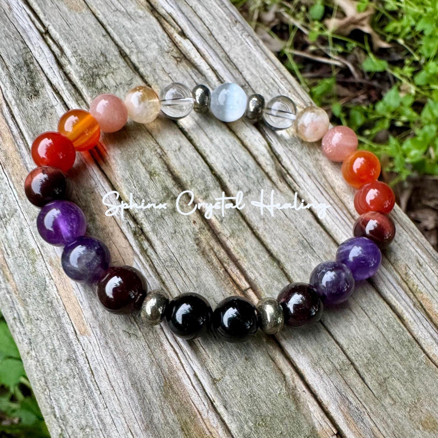 Summer Solstice " Midsummer Flames " AAA Sunstone - Citrine - Carnelian - Pyrite - Garnet - Red Tigers Eye - Crystal Gemstone Bracelet