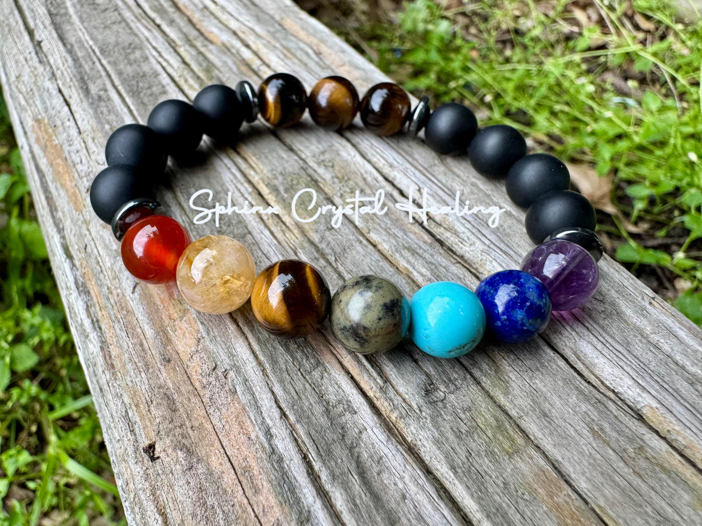 10MM Anxiety & Stress Support - Chakra Balance - Protection - Strength - Onyx - Tigers Eye - Hematite - Crystal Healing Gemstone Bracelet