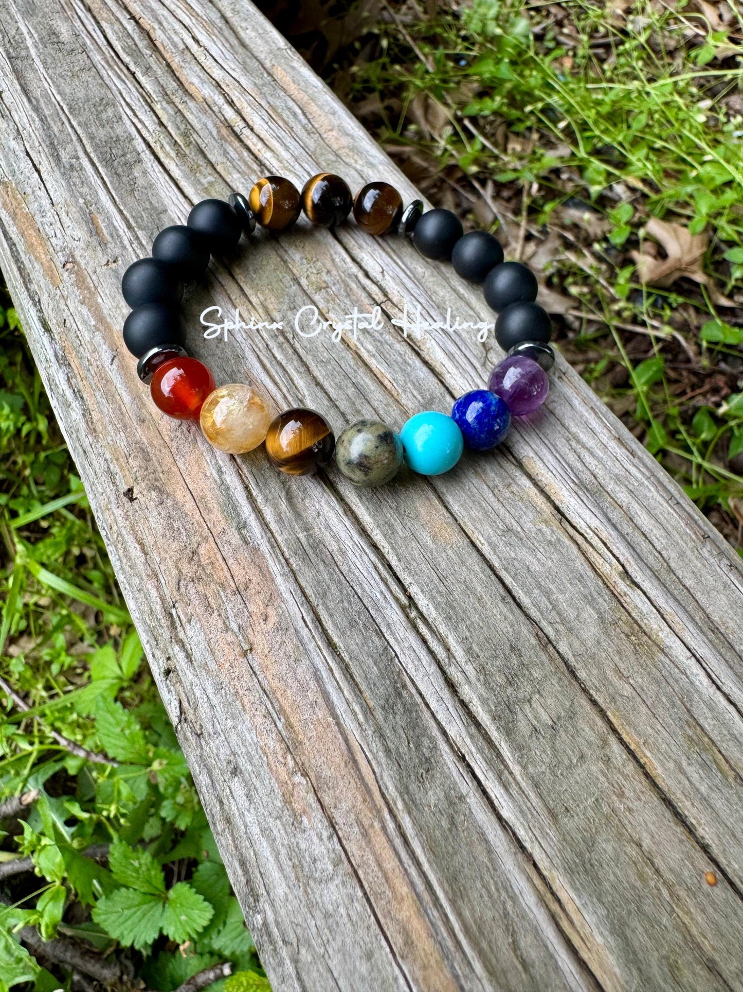 10MM Anxiety & Stress Support - Chakra Balance - Protection - Strength - Onyx - Tigers Eye - Hematite - Crystal Healing Gemstone Bracelet