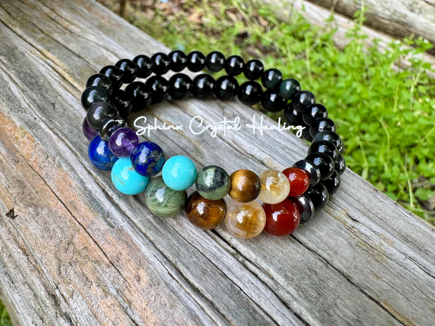 Negativity Shield - Protect and Ground - Balance Chakra Energy  - Black Obsidian & Hematite - Quality Crystal Healing and Gemstone Bracelet