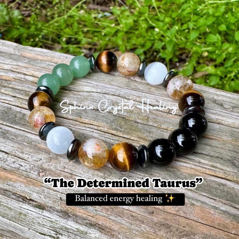 10MM Taurus Energy - Unisex Zodiac & Astrology Bracelet " The Determined Taurus " April May Birthday - Crystal Healing Quality Gemstones