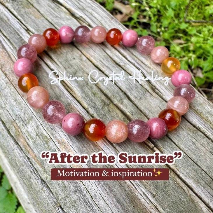 Motivation - Inspiration - Creativity " After the Sunrise " Self Empowerment - Strawberry Quartz - Sunstone - Crystal Healing Bracelet