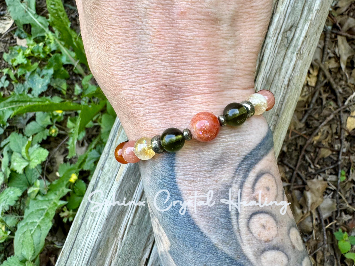Summer Solstice " Midsummer Flames + " AAA PRECIOUS GRADE Sunstone - Moldavite - Citrine - Carnelian - Garnet - Crystal Gemstone Bracelet
