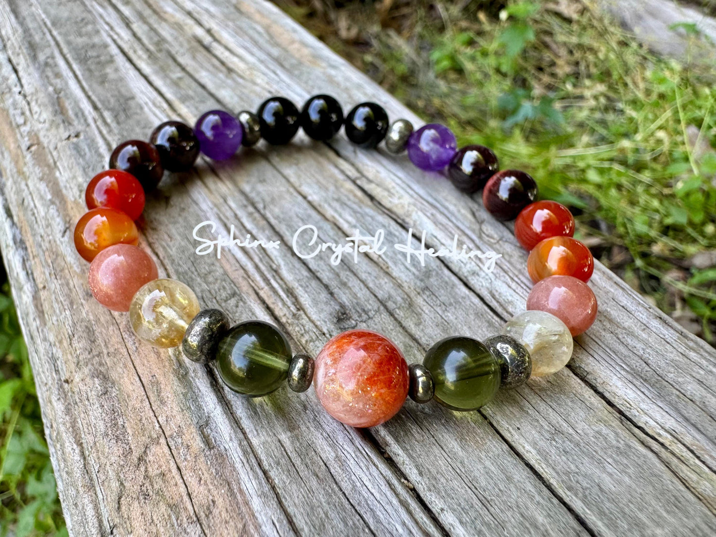 Summer Solstice " Midsummer Flames + " AAA PRECIOUS GRADE Sunstone - Moldavite - Citrine - Carnelian - Garnet - Crystal Gemstone Bracelet