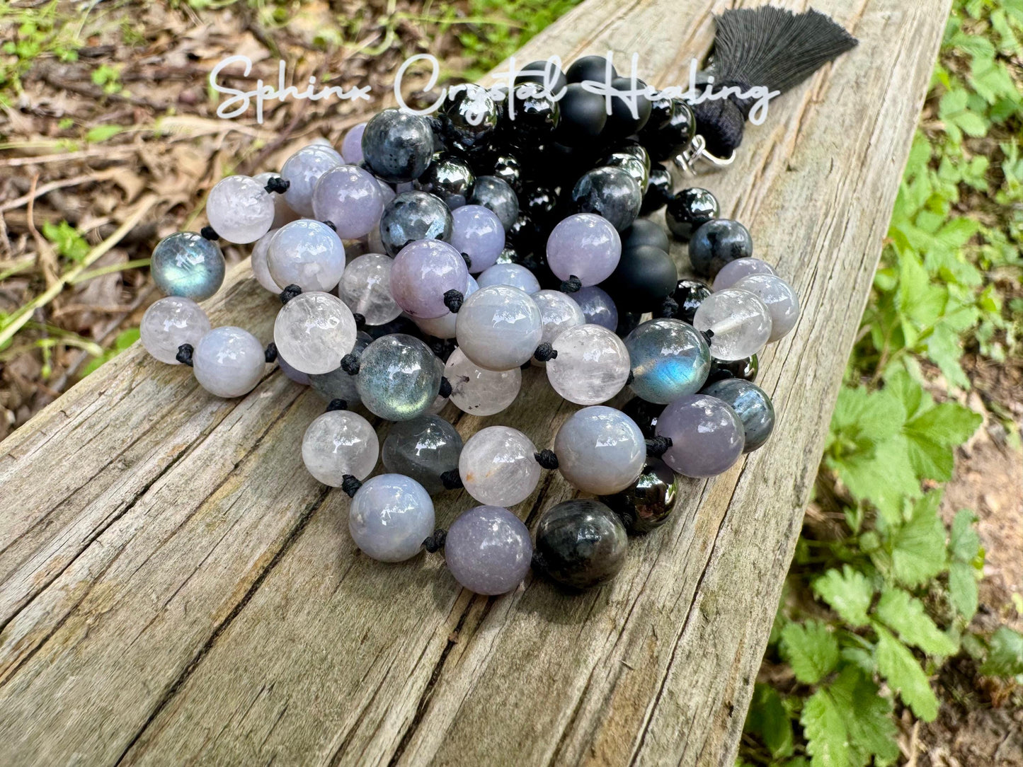 Healer Support Mala - RARE Blue Lepidolite " The Empath’s Halo " Real Blue Rose Quartz - White Amethyst - Spiritual Empath Healing Necklace