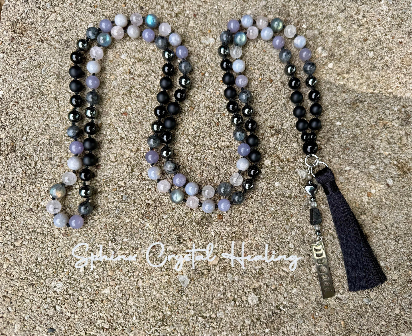Healer Support Mala - RARE Blue Lepidolite " The Empath’s Halo " Real Blue Rose Quartz - White Amethyst - Spiritual Empath Healing Necklace