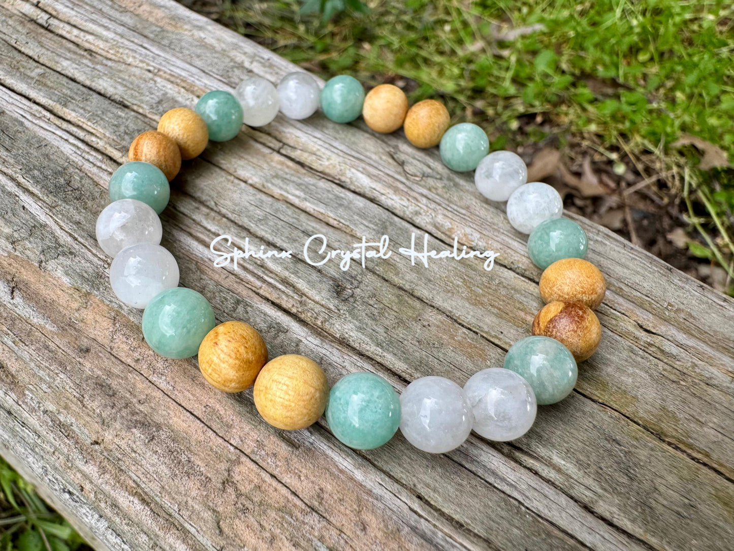 Inner Peace " Goddess of Harmony " Self Care & Calming Stress Support - Moonstone - Amazonite - Palo Santo Gemstone Crystal Bracelet