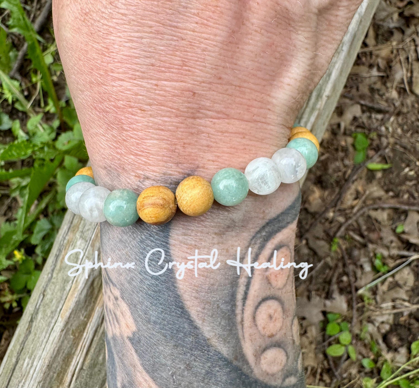 Inner Peace " Goddess of Harmony " Self Care & Calming Stress Support - Moonstone - Amazonite - Palo Santo Gemstone Crystal Bracelet