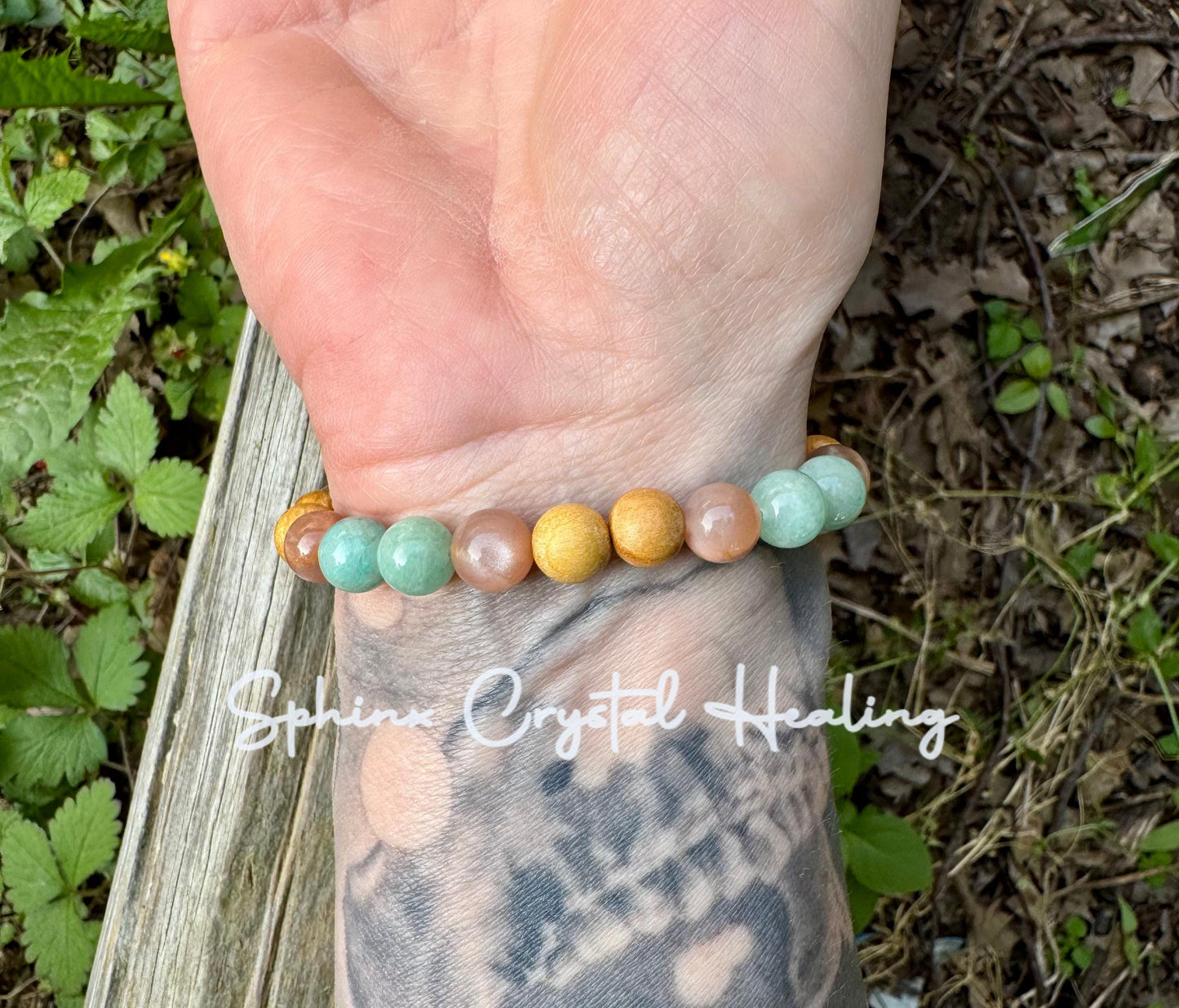 Stress Support " Goddess of Harmony " Peace and Calming Energy - Moonstone - Amazonite - Palo Santo - Crystal Healing Gemstone Bracelet