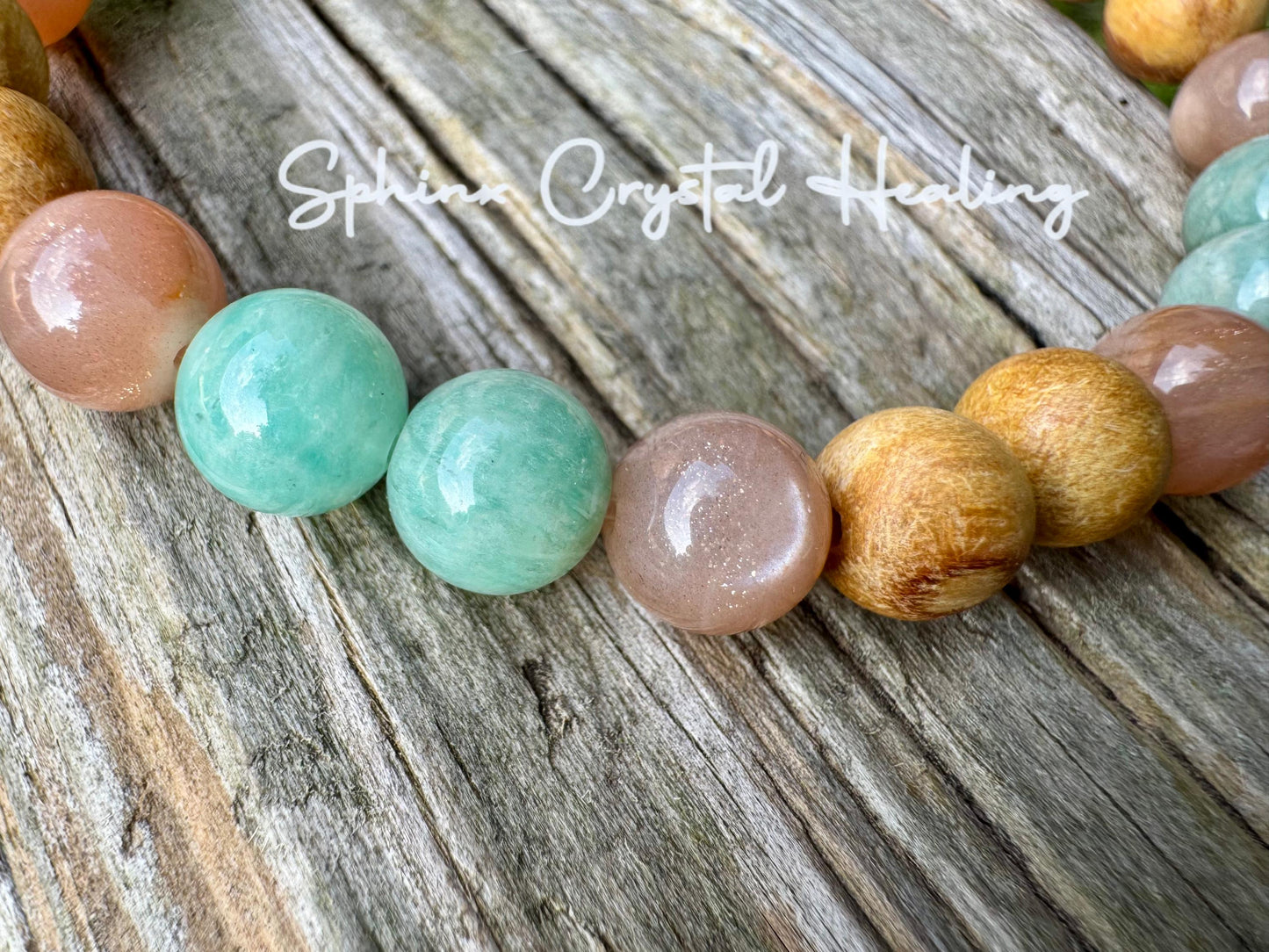 Stress Support " Goddess of Harmony " Peace and Calming Energy - Moonstone - Amazonite - Palo Santo - Crystal Healing Gemstone Bracelet