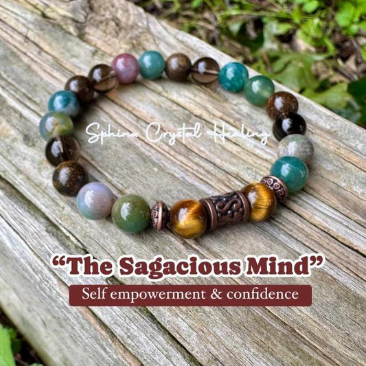 Leadership Support " The Sagacious Mind " Wisdom & Patience - Mental Strength - Indian Agate - Smoky Quartz - Bronzite Gemstone Bracelet