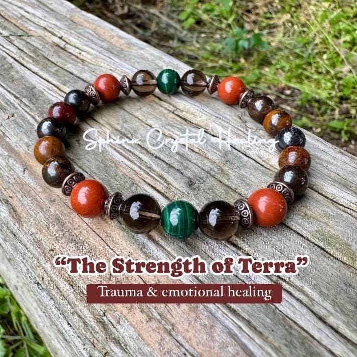 PTSD Trauma Recovery - Emotional Abuse Healing " The Strength Of Terra " Sadness - Depression - High Quality REAL Crystal Gemstone Bracelet