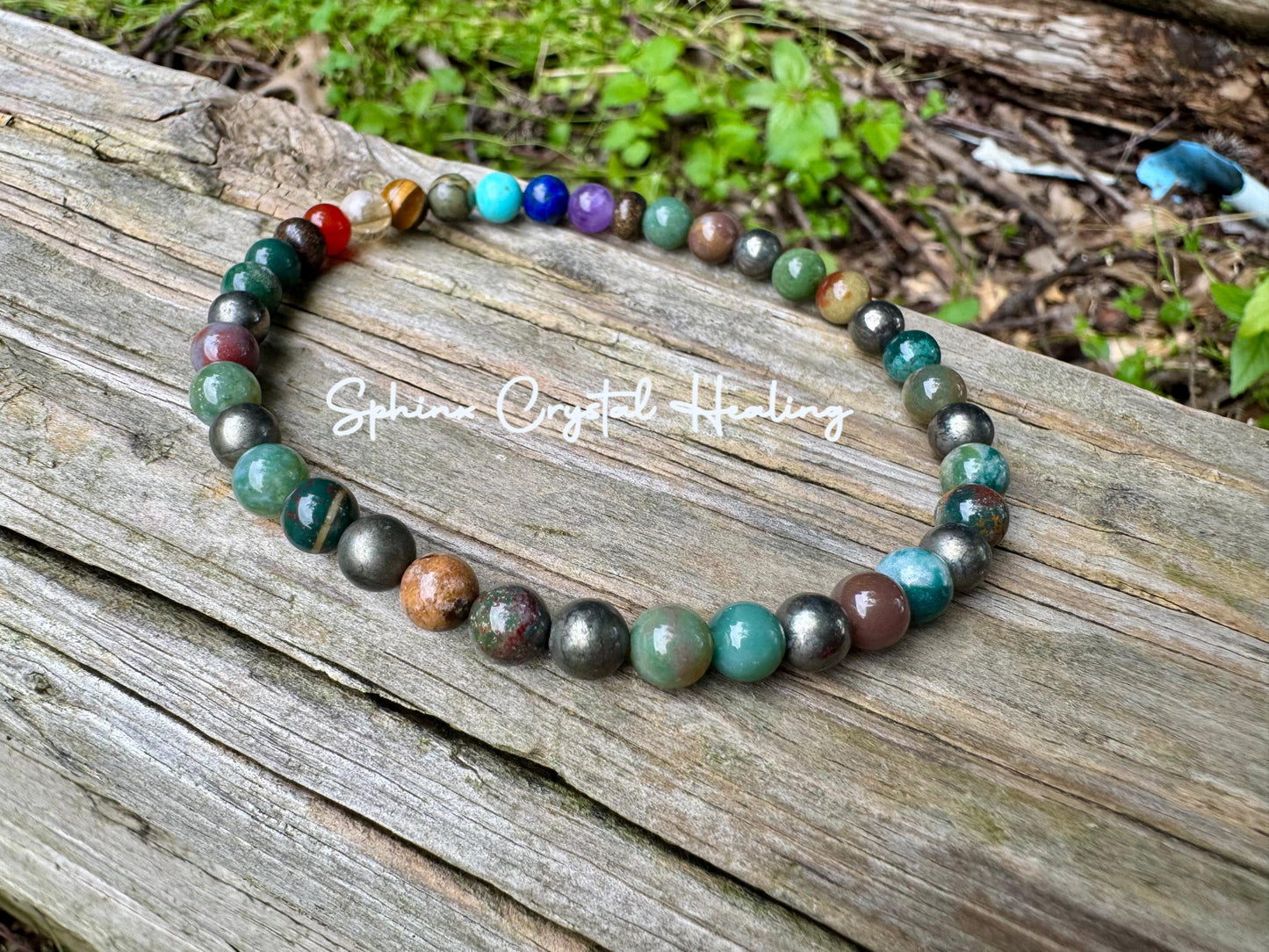 Grounding Anklet - Protection & Focus - Chakra Energy Balance - Crystal Healing Gemstones - High Quality Moss Agate - Pyrite - Bronzite