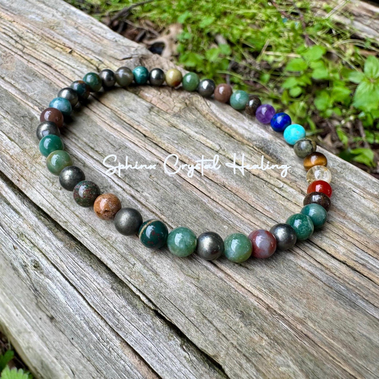 Grounding Anklet - Protection & Focus - Chakra Energy Balance - Crystal Healing Gemstones - High Quality Moss Agate - Pyrite - Bronzite