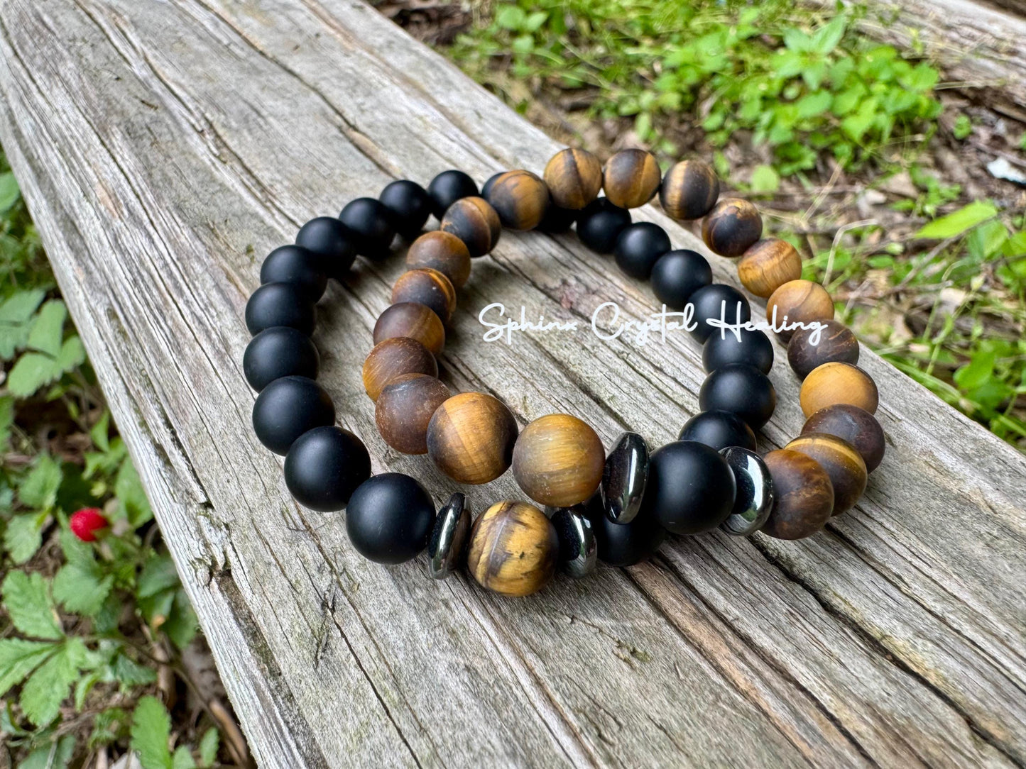 Stress Support - Distance Bracelets " Battle Ropes " Couples Friendship Family - Crystal Healing & Spiritual Connection - Tigers Eye - Onyx