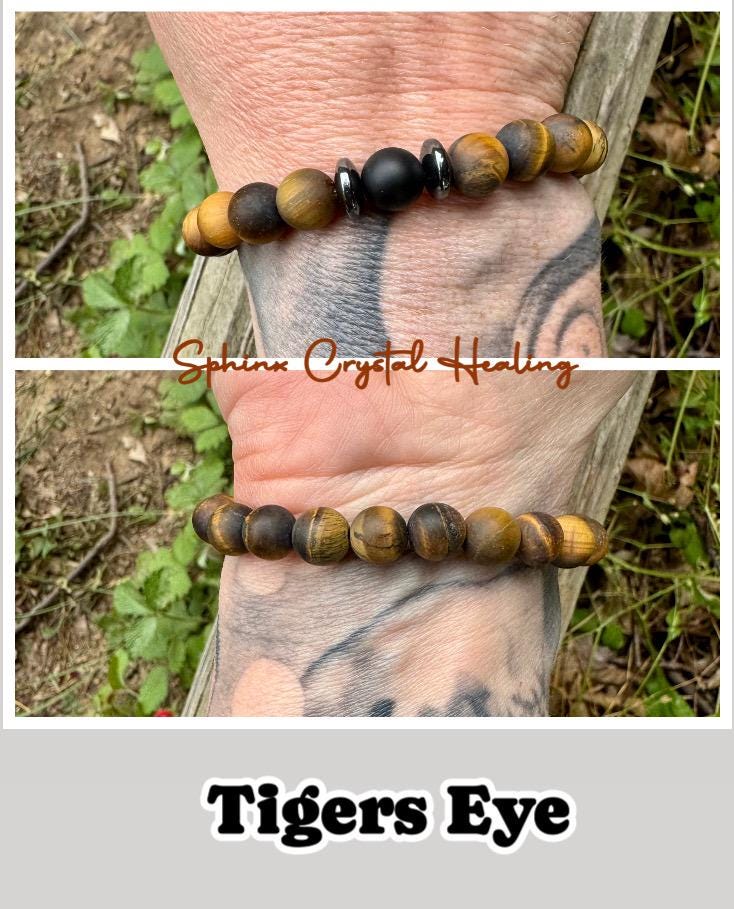 Stress Support - Distance Bracelets " Battle Ropes " Couples Friendship Family - Crystal Healing & Spiritual Connection - Tigers Eye - Onyx