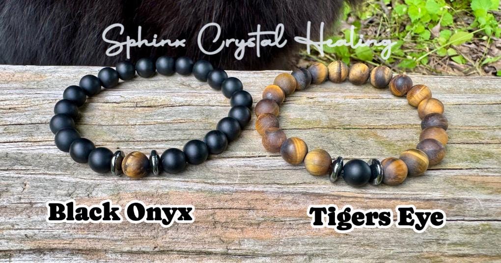 Stress Support - Distance Bracelets " Battle Ropes " Couples Friendship Family - Crystal Healing & Spiritual Connection - Tigers Eye - Onyx