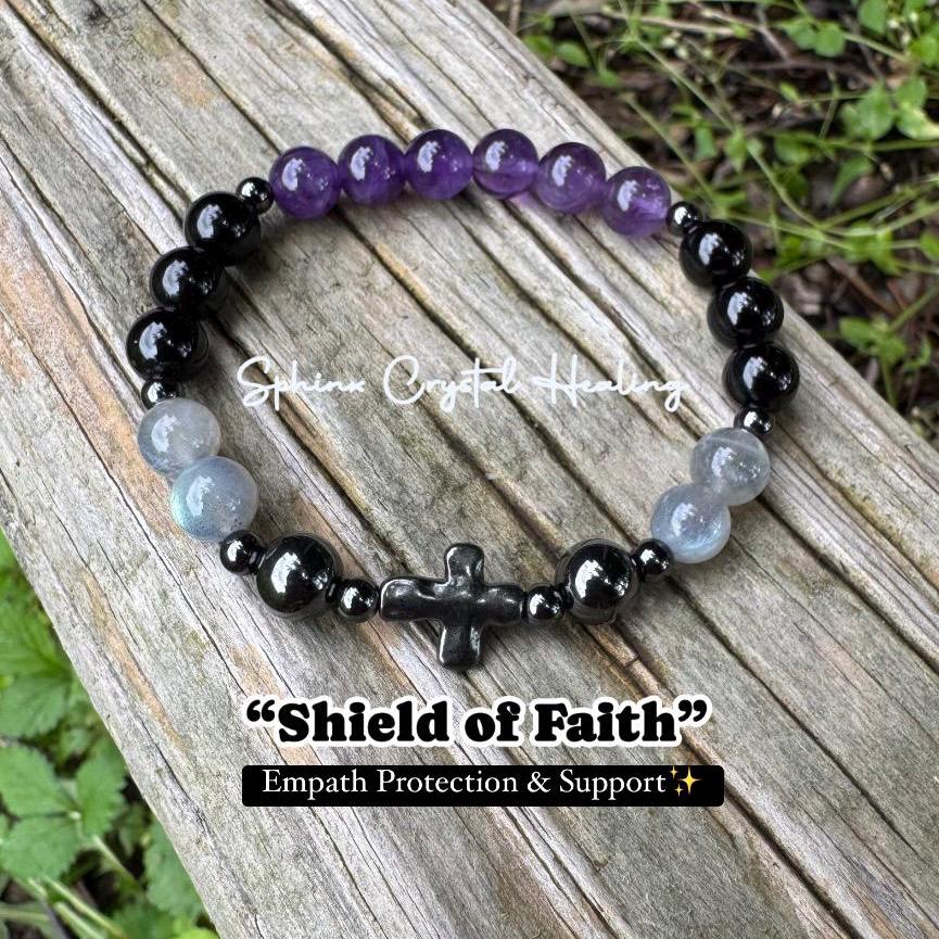 Christian Empath Protection " Shield Of Faith "  Black Tourmaline - REAL High Quality Gemstones - Crystal Healing Empathy Bracelet