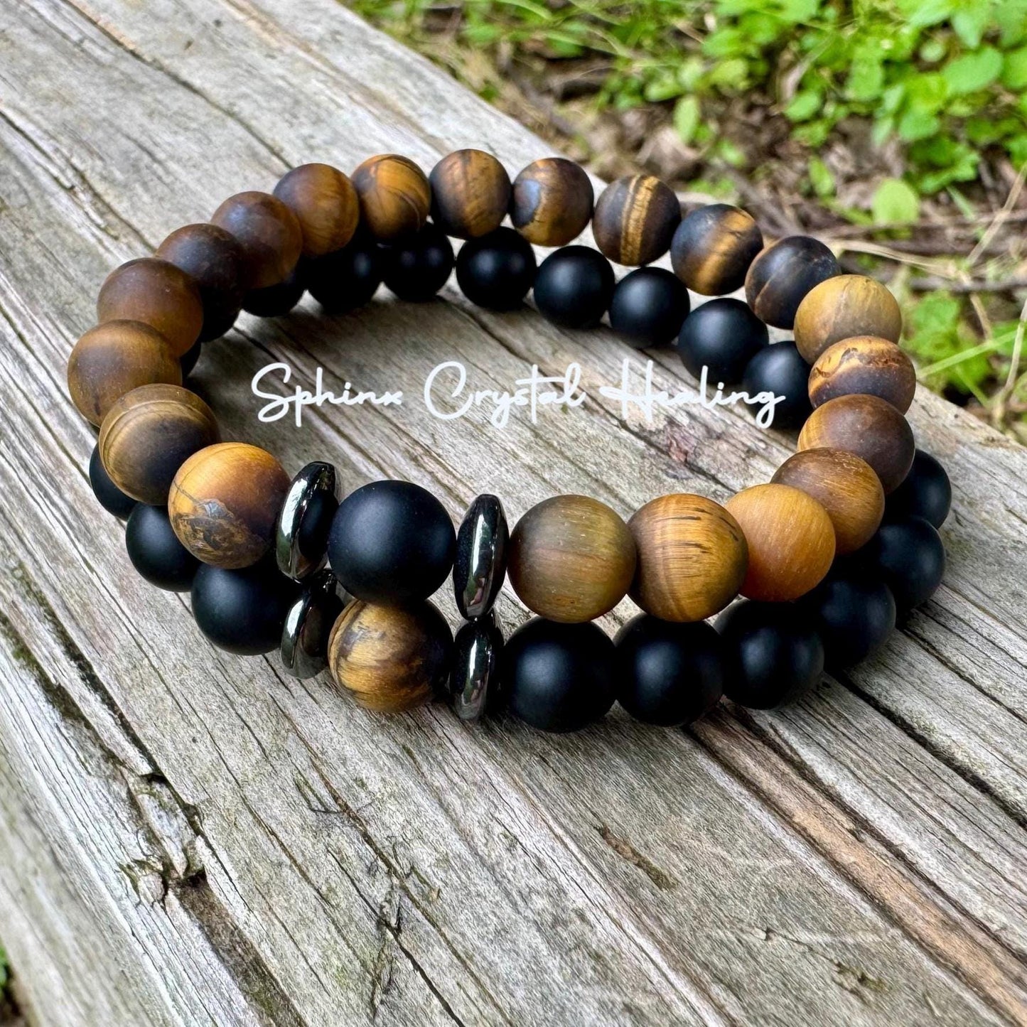 Stress Support - Distance Bracelets " Battle Ropes " Couples Friendship Family - Crystal Healing & Spiritual Connection - Tigers Eye - Onyx