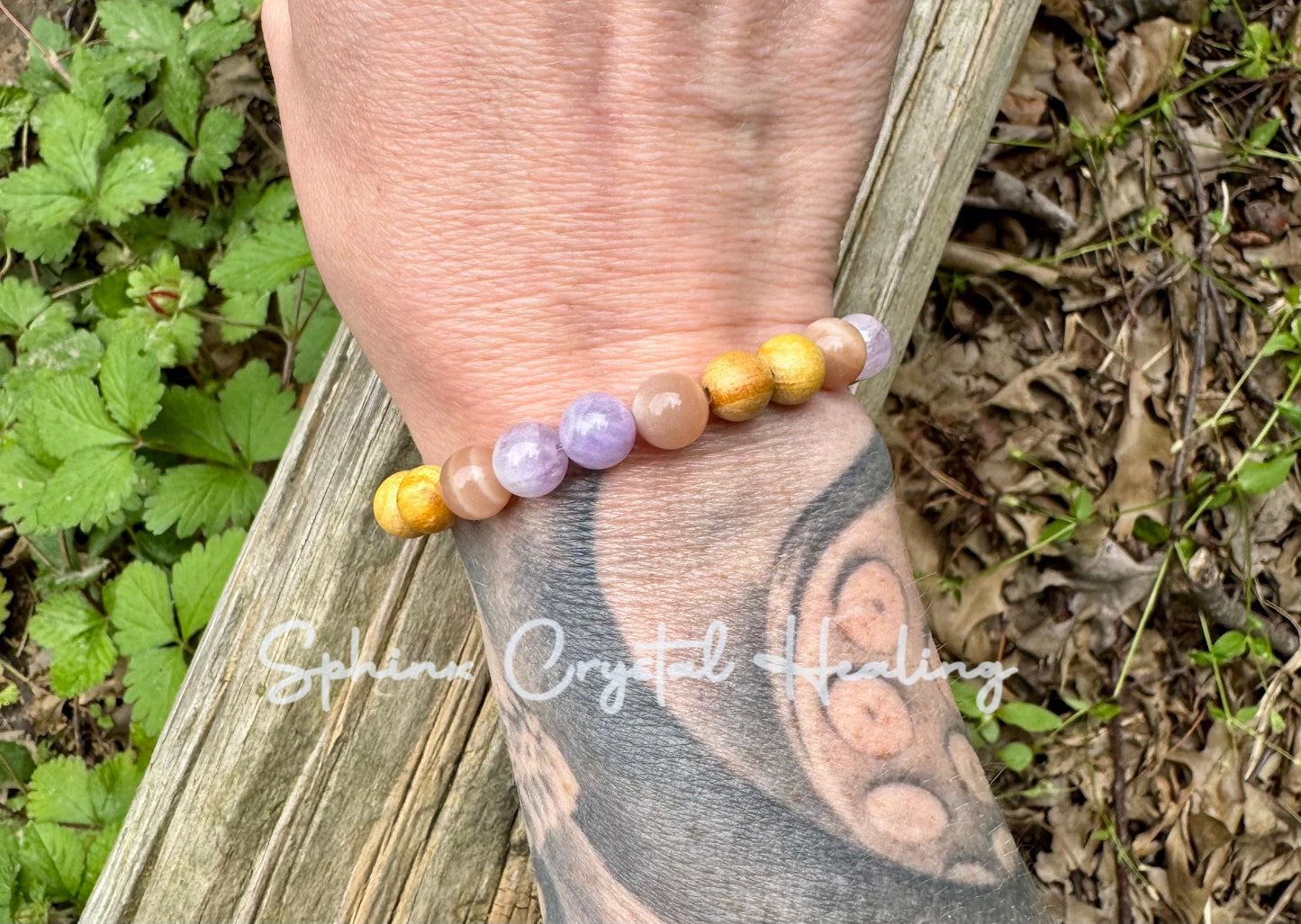Aura Shield " Goddess of The Violet Flame " Empath Support & Protection - Moonstone - Amethyst - Palo Santo - Crystal Gemstone Bracelet