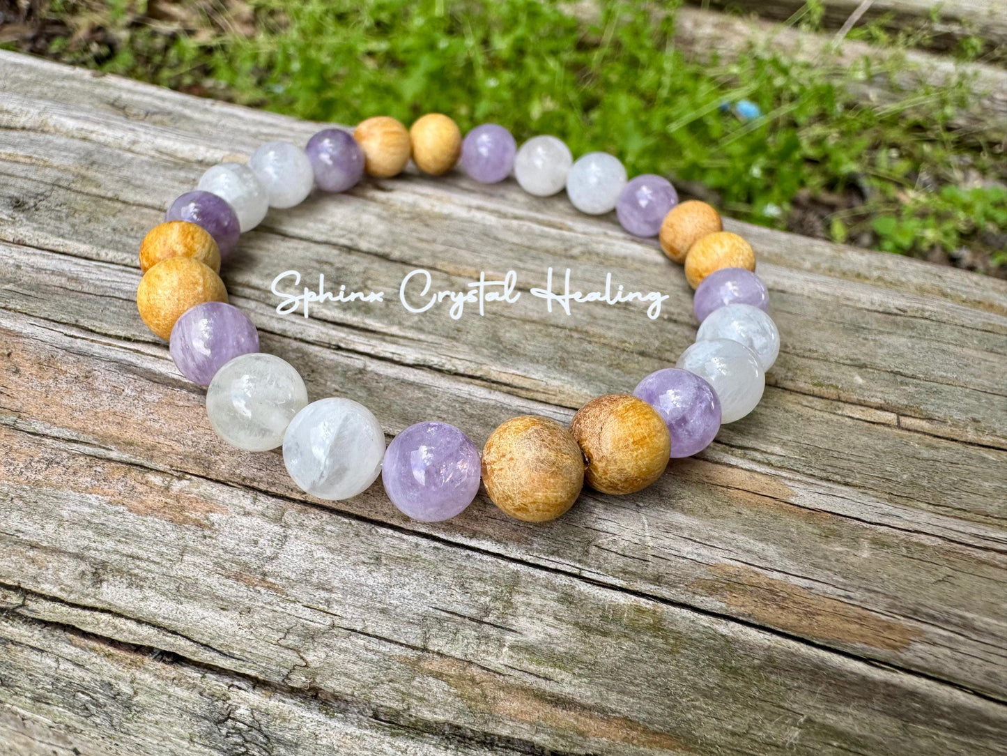 Aura Shield " Goddess of The Violet Flame " Healer Protection & Support - Moonstone - Amethyst - Palo Santo - Spiritual Gemstone Bracelet