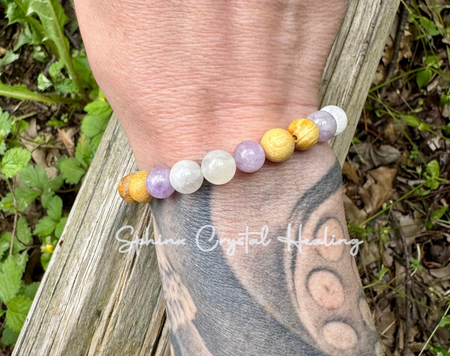 Aura Shield " Goddess of The Violet Flame " Healer Protection & Support - Moonstone - Amethyst - Palo Santo - Spiritual Gemstone Bracelet